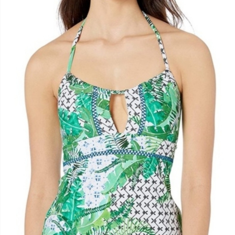 Nanette Lepore Palm Patchwork  Tankini Swim Top Women's Size 8 - Picture 2 of 10